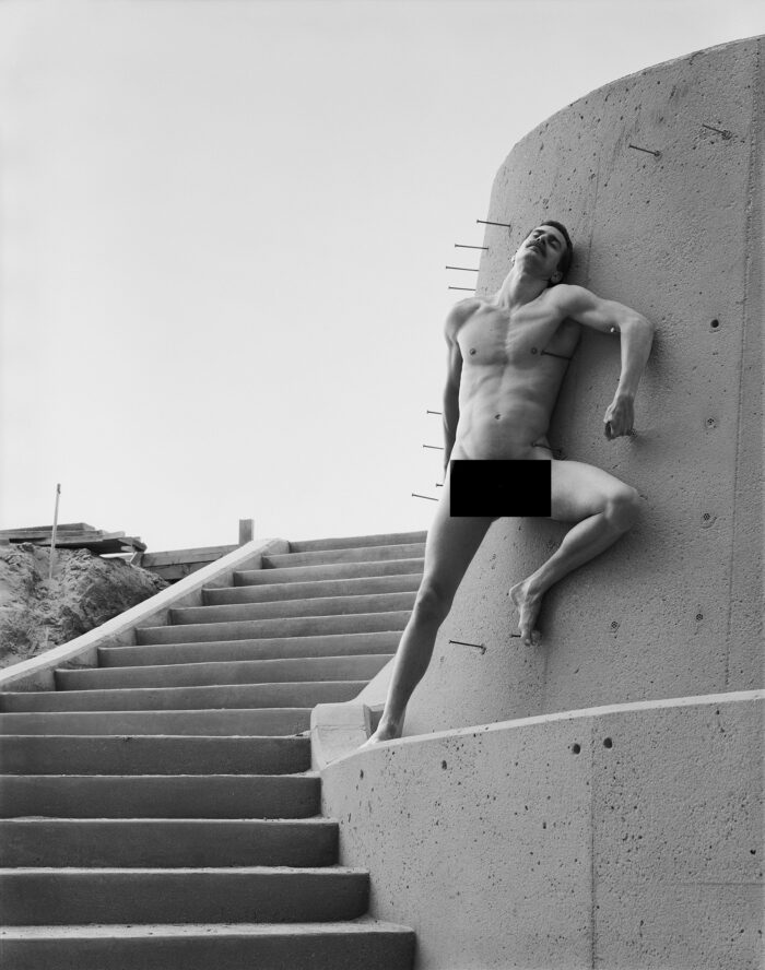 Construction Nudes Print: Brion Against Curved Wall
